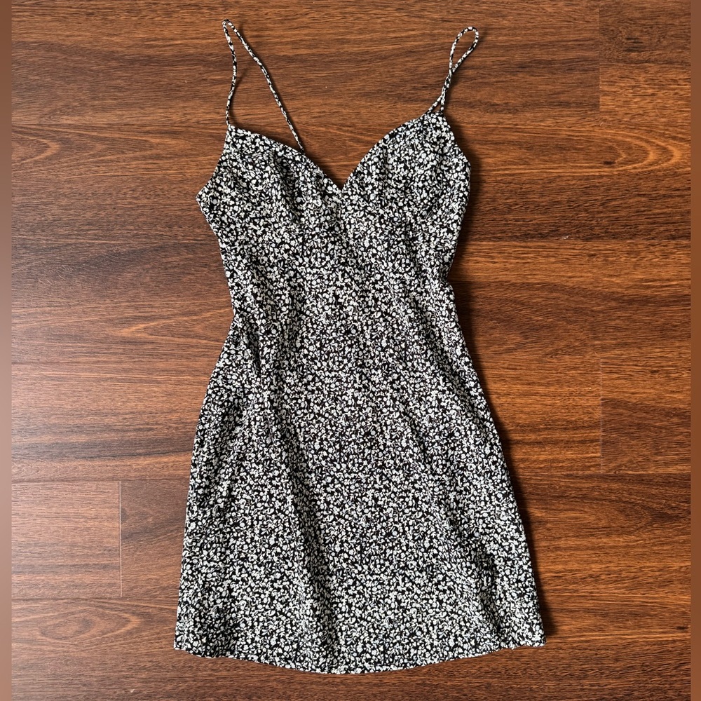 Mini spaghetti strap black floral dress by Kiss the Sky